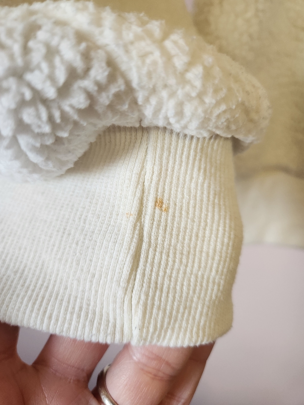 HOWDY Sherpa Fleece Pullover Sweater Pink Sequin Patch Cream Teddy Oversized S - Picture 4 of 6